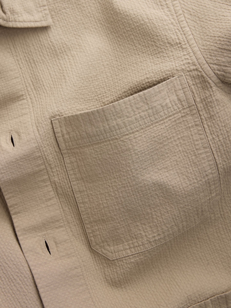Stone 100% Cotton Seersucker Shacket Overshirt - Image 8 of 9