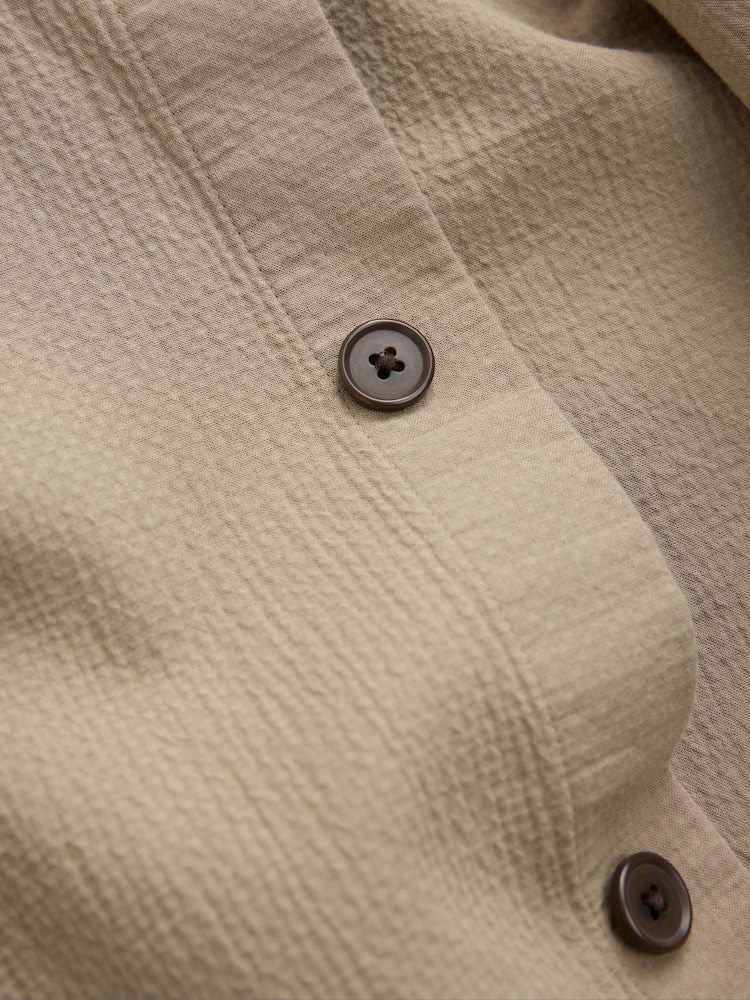 Stone 100% Cotton Seersucker Shacket Overshirt - Image 9 of 9