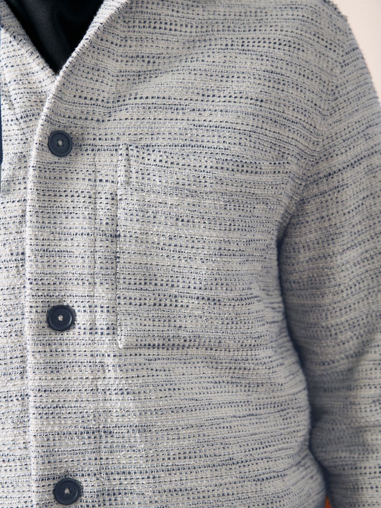 Синій - 100% Cotton Textured Pattern Куртка-сорочка - Image 5 of 10