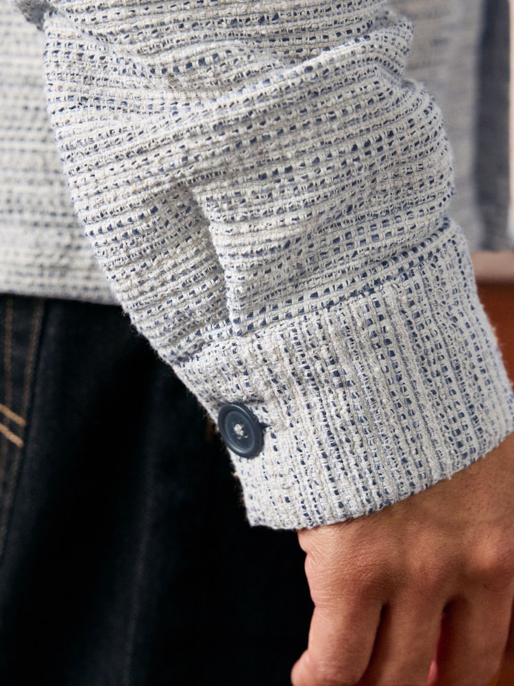 Синій - 100% Cotton Textured Pattern Куртка-сорочка - Image 6 of 10