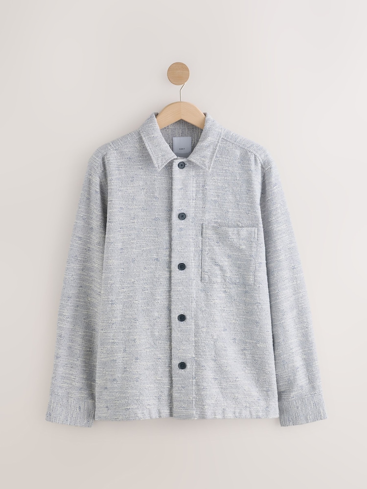 Синій - 100% Cotton Textured Pattern Куртка-сорочка - Image 7 of 10