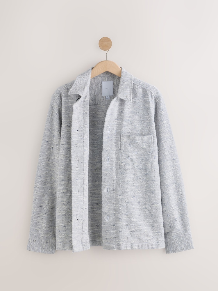 Синій - 100% Cotton Textured Pattern Куртка-сорочка - Image 8 of 10