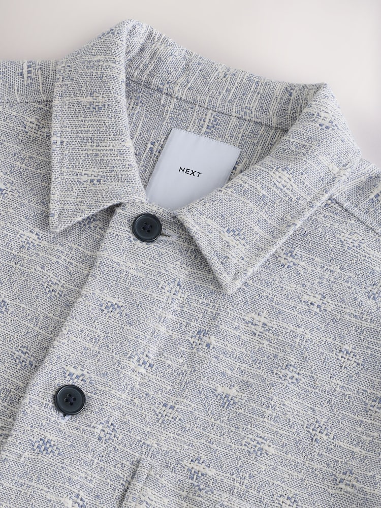 Синій - 100% Cotton Textured Pattern Куртка-сорочка - Image 9 of 10