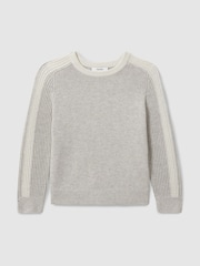 Reiss Grey/White Amis 4-9 yrs Ribbed-Sleeve Jumper with Cotton and Wool - Image 2 of 4