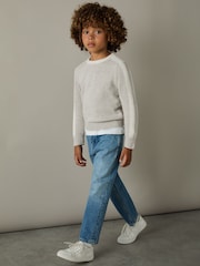 Reiss Grey/White Amis 4-9 yrs Ribbed-Sleeve Jumper with Cotton and Wool - Image 3 of 4