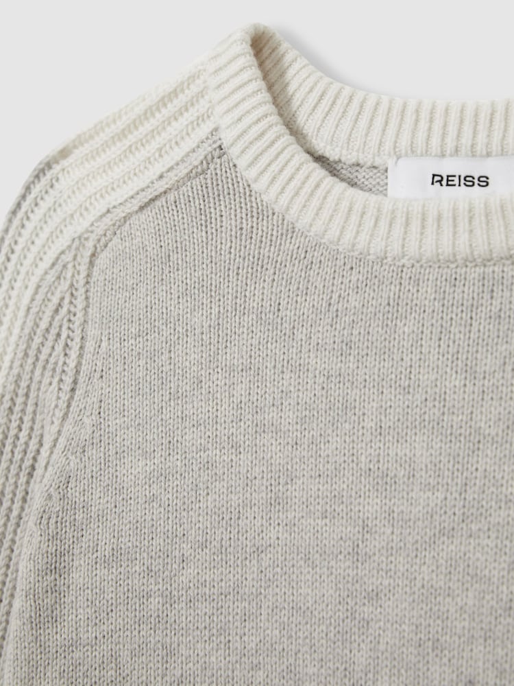 Reiss Grey/White Amis 4-9 yrs Ribbed-Sleeve Jumper with Cotton and Wool - Image 4 of 4
