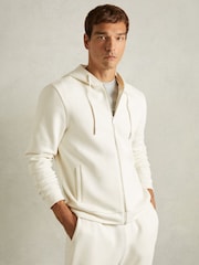 Reiss Off White Sutton Cotton-Blend Fleeceback-Jersey Zipped Hoodie - Image 1 of 5