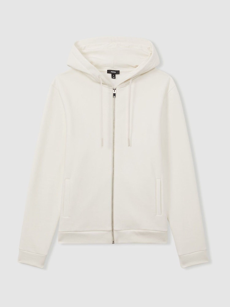 Reiss Off White Sutton Cotton-Blend Fleeceback-Jersey Zipped Hoodie - Image 2 of 5