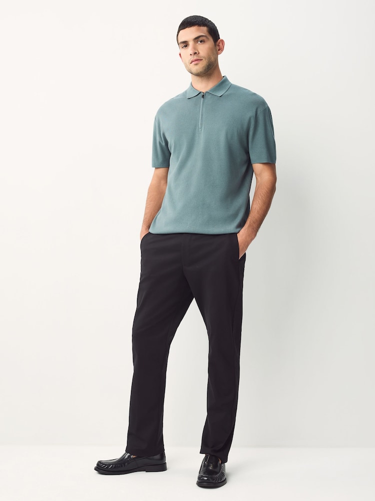 Blue Quarter Zip Relaxed Fit Premium Short Sleeve Knit Polo Shirt - Image 2 of 7 Blue Quarter Zip Relaxed Fit Premium Short Sleeve Knit Polo Shirt - Image 2 of 7