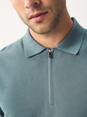 Azul - Zip trimestral - Camisas polo de malha premium de manga curta e caimento relaxado - Imagem 4 de 7