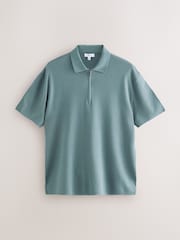 Azul - Zip trimestral - Camisas polo de malha premium de manga curta e caimento relaxado - Imagem 5 de 7