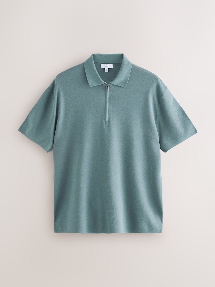 Blue Quarter Zip Relaxed Fit Premium Short Sleeve Knit Polo Shirt - Image 5 of 7