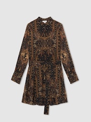 Reiss Navy Oe Rory Botanical-Print Chiffon Mini Dress - Image 2 of 5