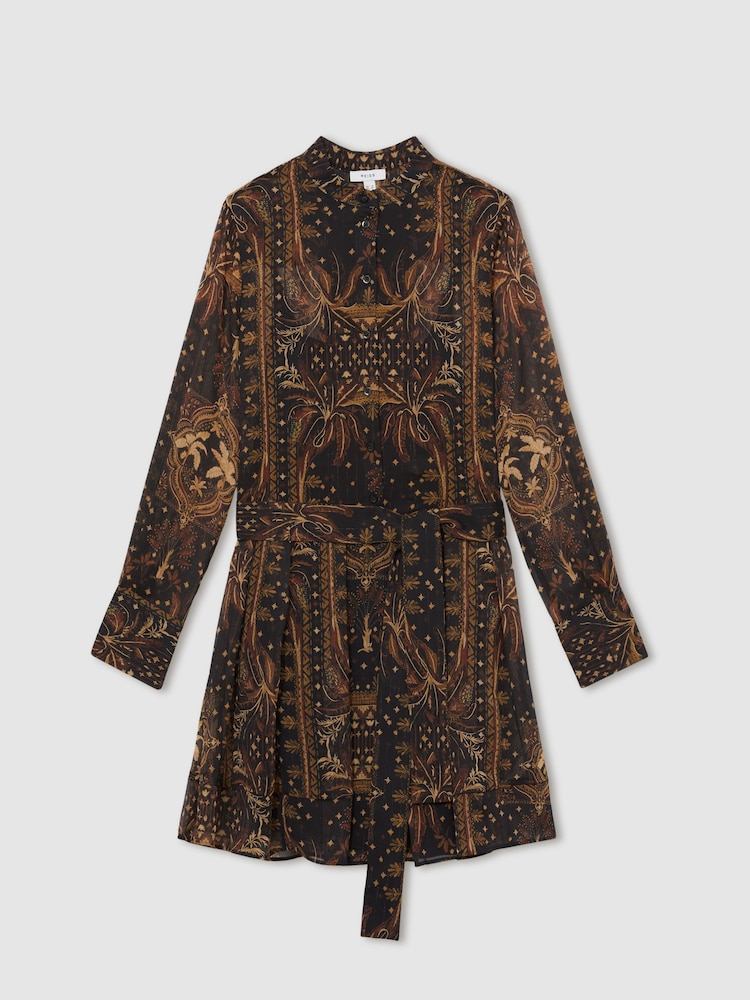 Reiss Navy Oe Rory Botanical-Print Chiffon Mini Dress - Image 2 of 5