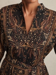 Reiss Navy Oe Rory Botanical-Print Chiffon Mini Dress - Image 3 of 5