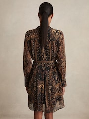 Reiss Navy Oe Rory Botanical-Print Chiffon Mini Dress - Image 4 of 5