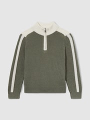 Reiss Sage/White Carnellis 9-13 yrs Zipped Funnel-Neck Jumper with Wool and Cotton - Image 2 of 4