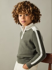 Reiss Sage/White Carnellis 9-13 yrs Zipped Funnel-Neck Jumper with Wool and Cotton - Image 3 of 4
