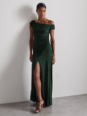 Reiss Green Elliotte Atelier Gathered Crepe-Jersey Maxi Dress - Image 1 of 7