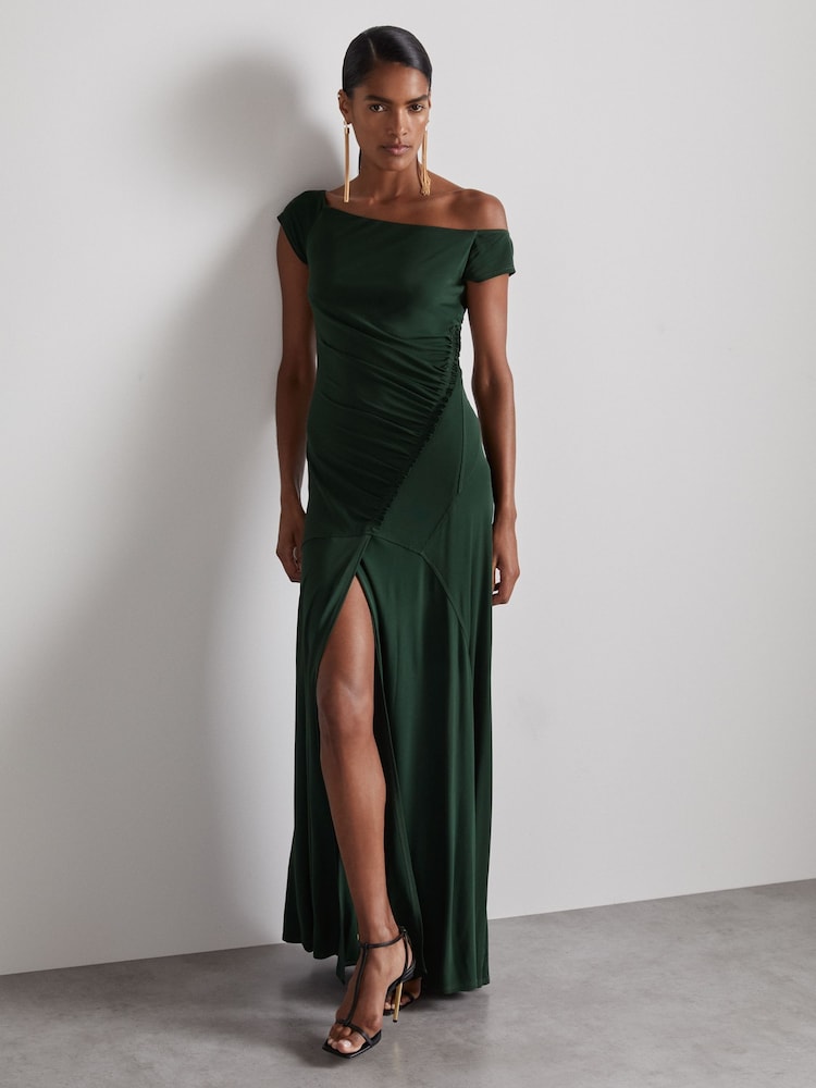 Reiss Green Elliotte Atelier Gathered Crepe-Jersey Maxi Dress - Image 1 of 7