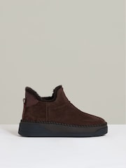 Reiss Chocolate Sylvie Shearling-Lined Suede Ankle Boots - Image 1 of 5