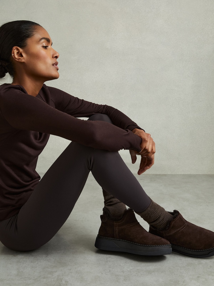 Reiss Chocolate Sylvie Shearling-Lined Suede Ankle Boots - Image 2 of 5
