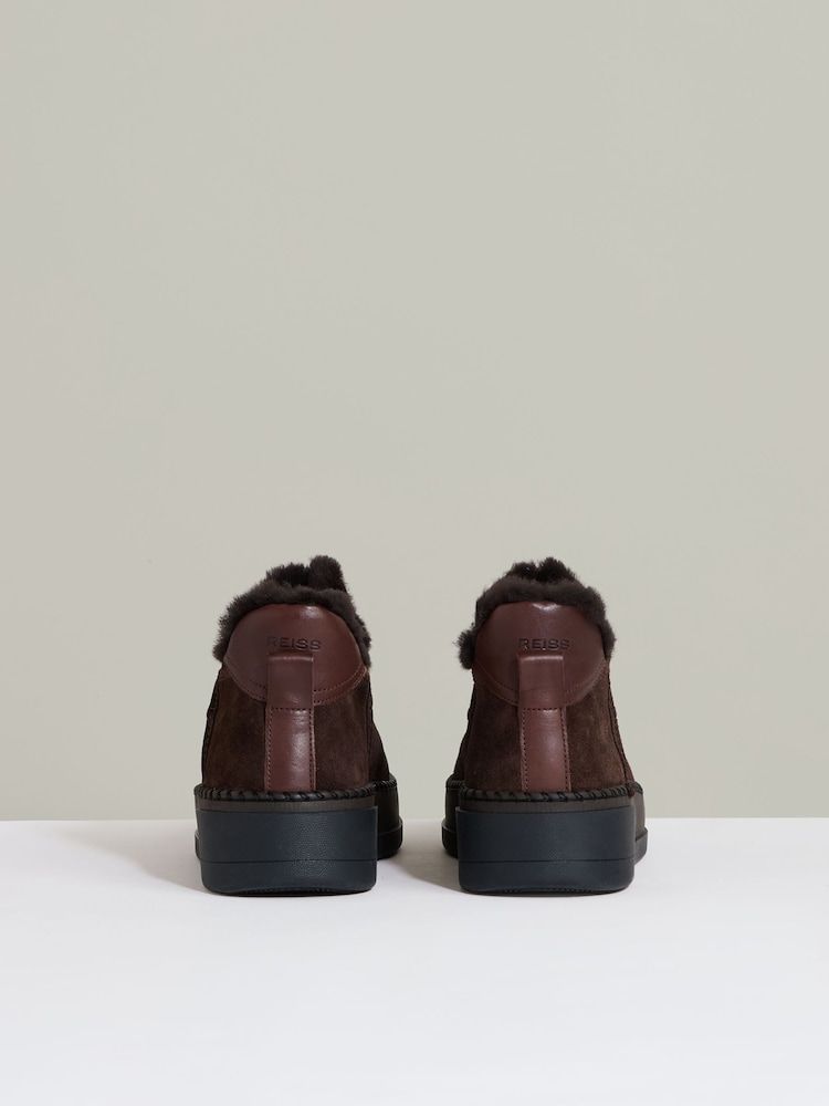 Reiss Chocolate Sylvie Shearling-Lined Suede Ankle Boots - Image 5 of 5