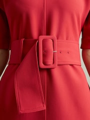 Reiss Red Naya Belted Midi Dress - Image 4 of 6