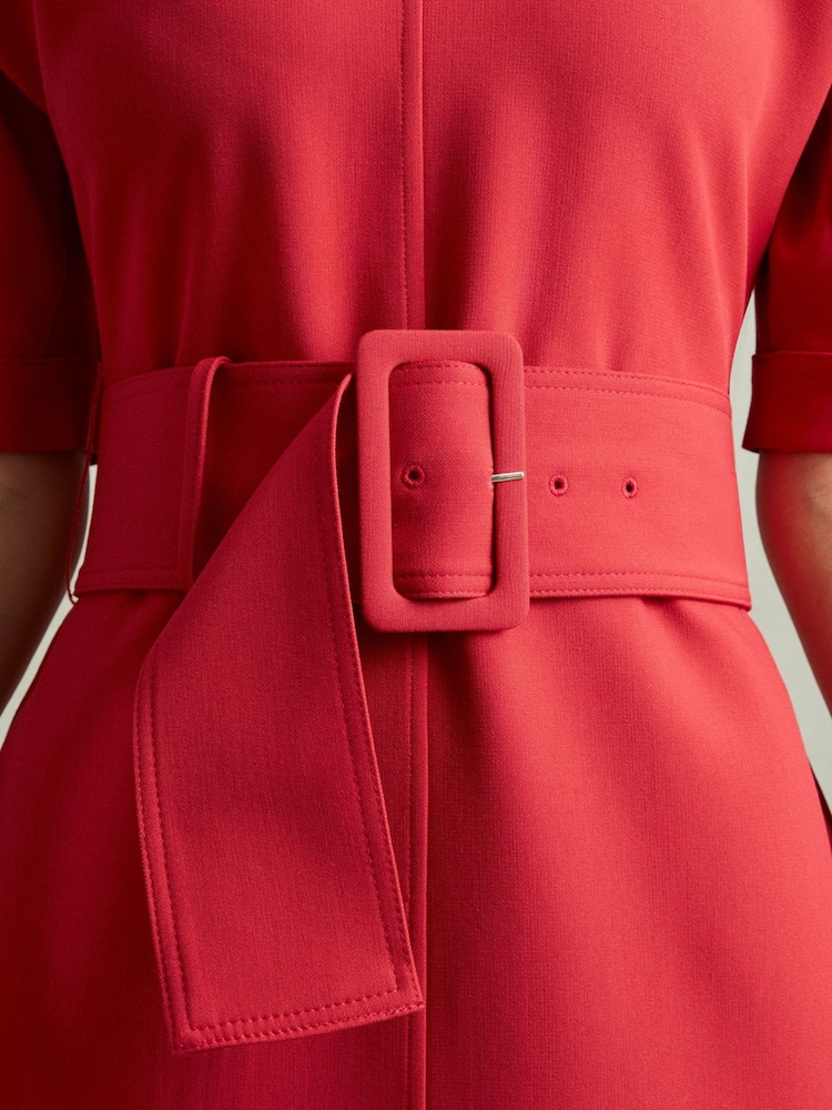 Reiss Red Naya Belted Midi Dress - Image 4 of 6