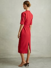 Reiss Red Naya Belted Midi Dress - Image 5 of 6