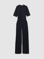 Reiss Navy June Wide Leg Belted Jumpsuit - Image 2 of 5