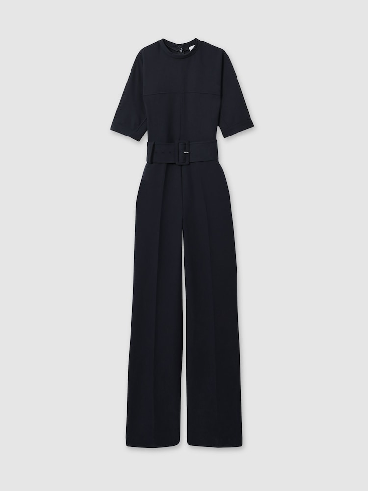 Reiss Navy June Wide Leg Belted Jumpsuit - Image 2 of 5