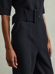 Reiss Navy June Wide Leg Belted Jumpsuit - Image 3 of 5