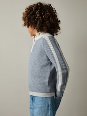 Reiss Blue/White Carnellis 9-13 yrs Zipped Funnel-Neck Jumper with Wool and Cotton - Image 1 of 4