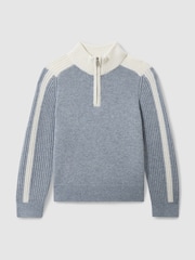 Reiss Blue/White Carnellis 9-13 yrs Zipped Funnel-Neck Jumper with Wool and Cotton - Image 2 of 4
