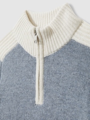 Reiss Blue/White Carnellis 3-9 yrs Zipped Funnel-Neck Jumper with Wool and Cotton - Image 4 of 4