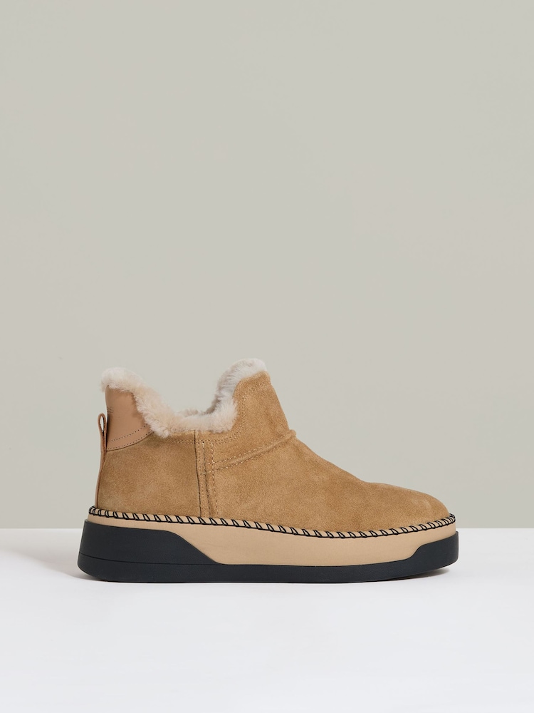 Reiss Tan Sylvie Shearling-Lined Suede Ankle Boots - Image 1 of 5