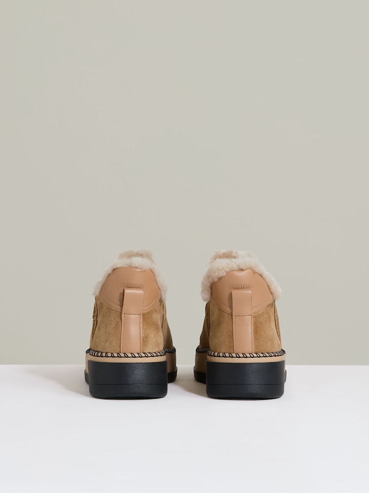 Reiss Tan Sylvie Shearling-Lined Suede Ankle Boots - Image 5 of 5