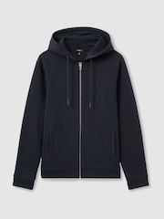 Reiss Navy Sutton Cotton-Blend Fleeceback-Jersey Zipped Hoodie - Image 2 of 6