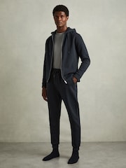 Reiss Navy Sutton Cotton-Blend Fleeceback-Jersey Zipped Hoodie - Image 3 of 6