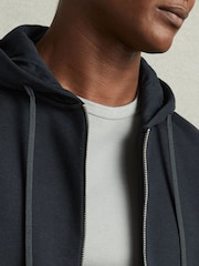 Reiss Navy Sutton Cotton-Blend Fleeceback-Jersey Zipped Hoodie - Image 4 of 6