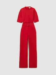 Reiss Red June Wide Leg Belted Jumpsuit - Image 2 of 7