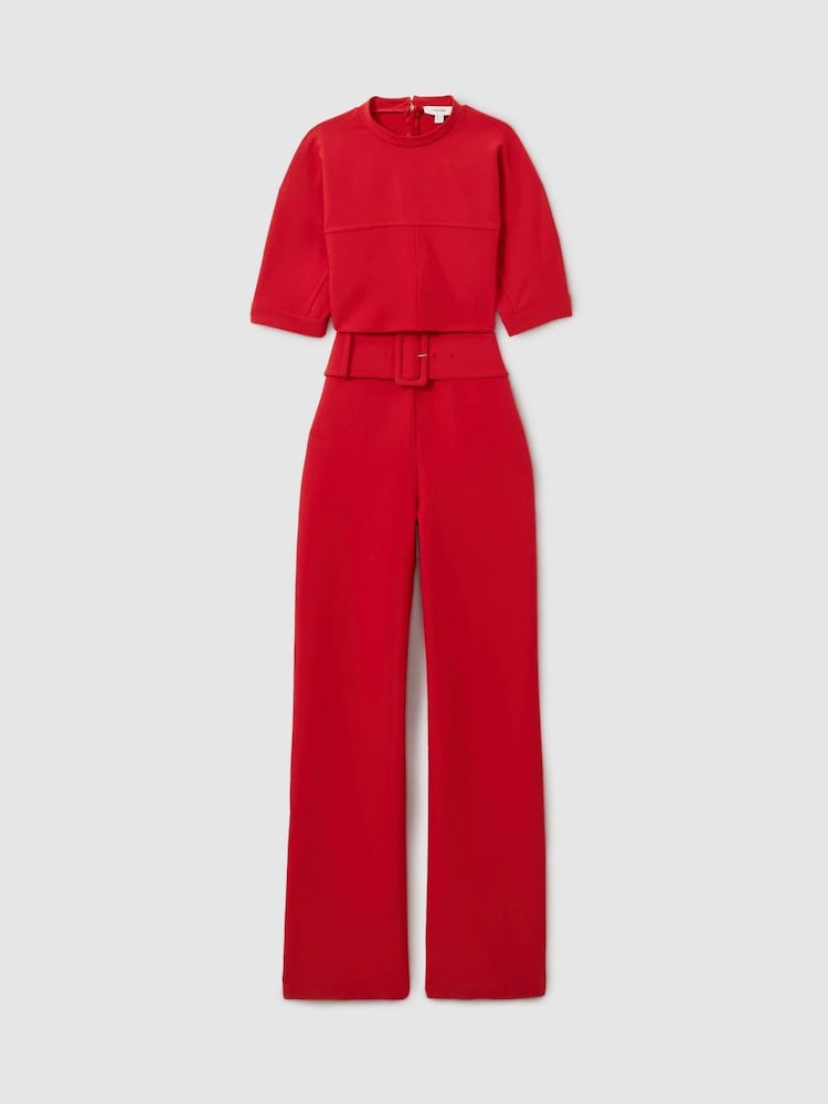 Reiss Red June Wide Leg Belted Jumpsuit - Image 2 of 7