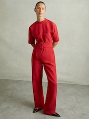 Reiss Red June Wide Leg Belted Jumpsuit - Image 3 of 7