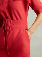 Reiss Red June Wide Leg Belted Jumpsuit - Image 5 of 7