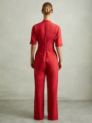 Reiss Red June Wide Leg Belted Jumpsuit - Image 6 of 7