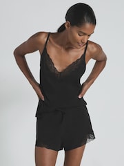 Reiss Black Demi Lace-Trimmed Jersey Camisole with Cotton and Modal - Image 1 of 5