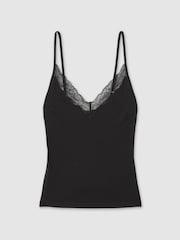 Reiss Black Demi Lace-Trimmed Jersey Camisole with Cotton and Modal - Image 2 of 5