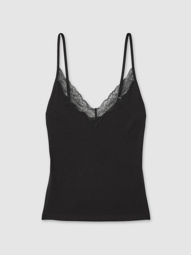 Reiss Black Demi Lace-Trimmed Jersey Camisole with Cotton and Modal - Image 2 of 5