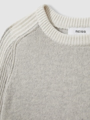 Reiss Grey/White Amis 9-13 yrs Ribbed-Sleeve Jumper with Cotton and Wool - Image 4 of 4
